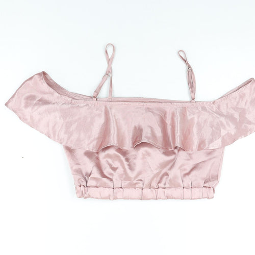 Boohoo Womens Pink Polyester Cropped T-Shirt Size 10 Off the Shoulder