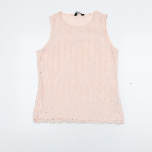 Dorothy Perkins Womens Pink Floral Polyamide Basic T-Shirt Size 14 Round Neck