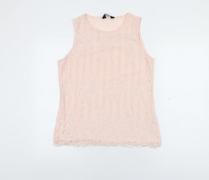 Dorothy Perkins Womens Pink Floral Polyamide Basic T-Shirt Size 14 Round Neck