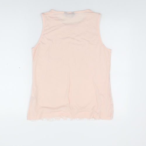 Dorothy Perkins Womens Pink Floral Polyamide Basic T-Shirt Size 14 Round Neck