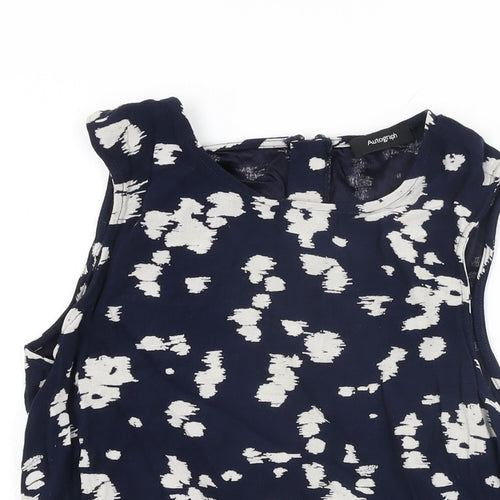 Autograph Womens Blue Geometric Viscose Basic T-Shirt Size 12 Round Neck