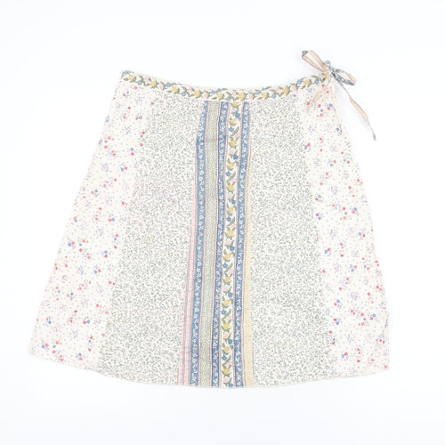 H&M Womens White Floral Cotton Swing Skirt Size 12 Zip
