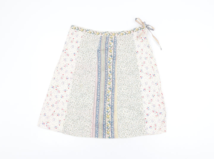 H&M Womens White Floral Cotton Swing Skirt Size 12 Zip