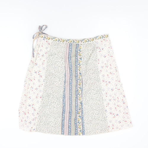 H&M Womens White Floral Cotton Swing Skirt Size 12 Zip