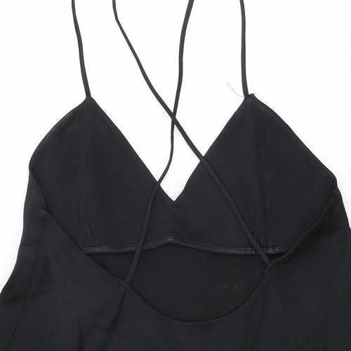 Zara Womens Black Acetate Mini Size L V-Neck Pullover