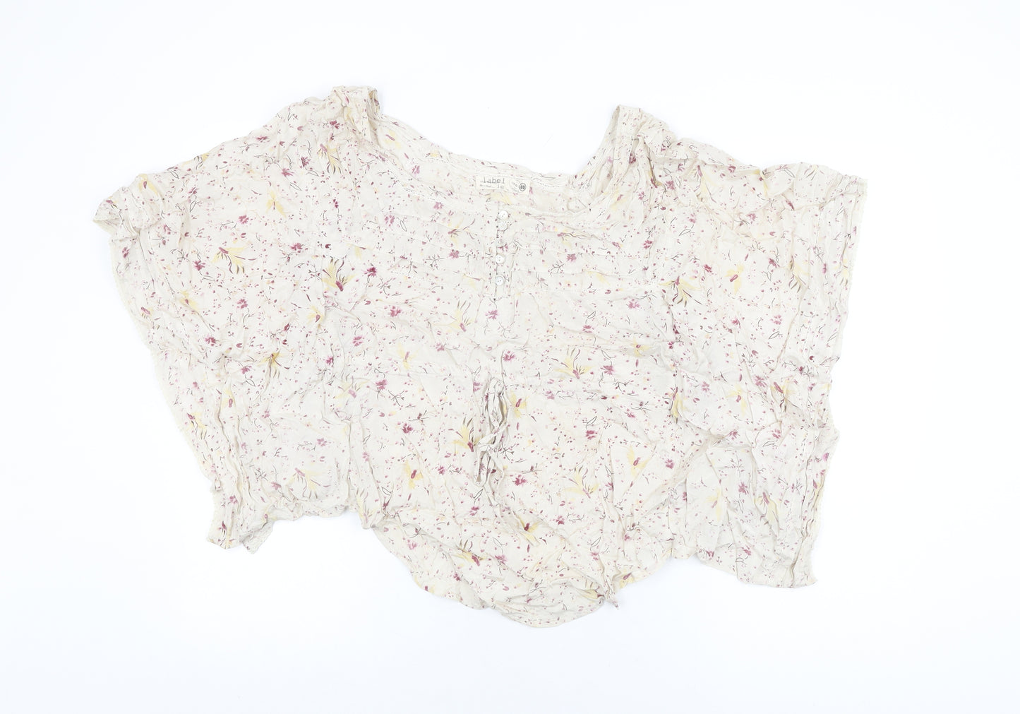Label Lab Womens Ivory Floral Viscose Basic T-Shirt Size 10 Round Neck