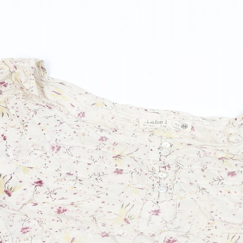 Label Lab Womens Ivory Floral Viscose Basic T-Shirt Size 10 Round Neck