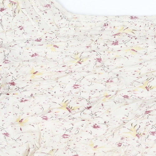 Label Lab Womens Ivory Floral Viscose Basic T-Shirt Size 10 Round Neck
