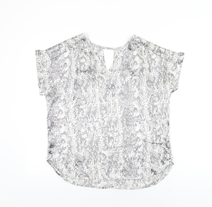 Avon Womens White Geometric Polyester Basic Blouse Size 10 V-Neck