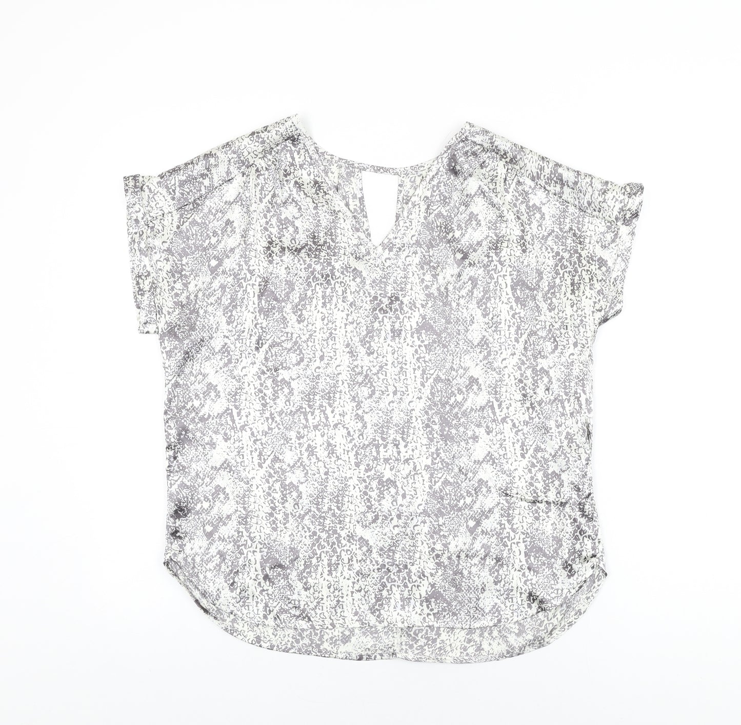 Avon Womens White Geometric Polyester Basic Blouse Size 10 V-Neck