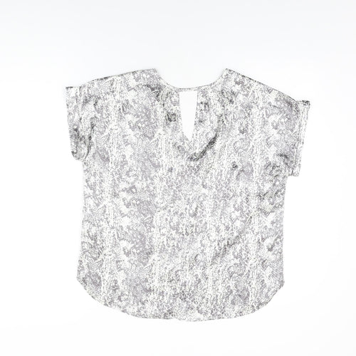 Avon Womens White Geometric Polyester Basic Blouse Size 10 V-Neck