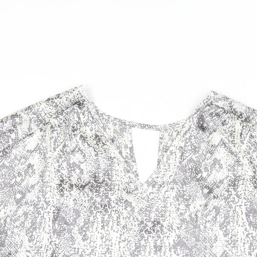 Avon Womens White Geometric Polyester Basic Blouse Size 10 V-Neck