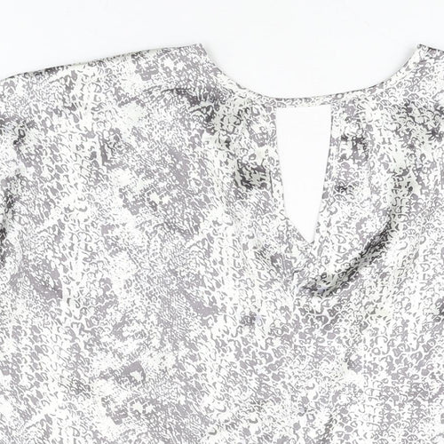 Avon Womens White Geometric Polyester Basic Blouse Size 10 V-Neck