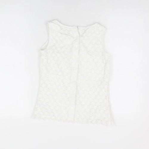 Pure Womens White Geometric Cotton Basic T-Shirt Size 8 Round Neck