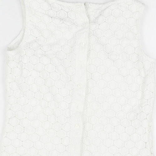 Pure Womens White Geometric Cotton Basic T-Shirt Size 8 Round Neck
