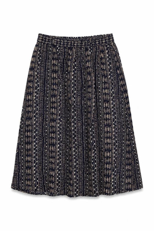 Front view of Classics Collection women’s blue geometric viscose swing skirt, size UK 16