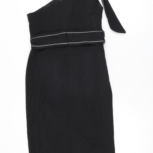 Miss Selfridge Womens Black Viscose Bodycon Size 10 One Shoulder Zip