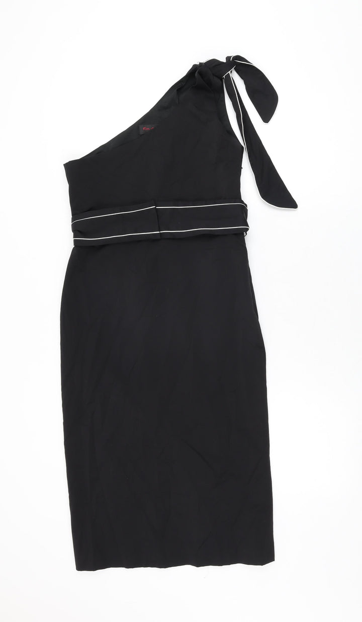 Miss Selfridge Womens Black Viscose Bodycon Size 10 One Shoulder Zip