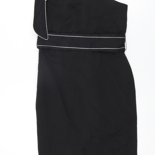 Miss Selfridge Womens Black Viscose Bodycon Size 10 One Shoulder Zip