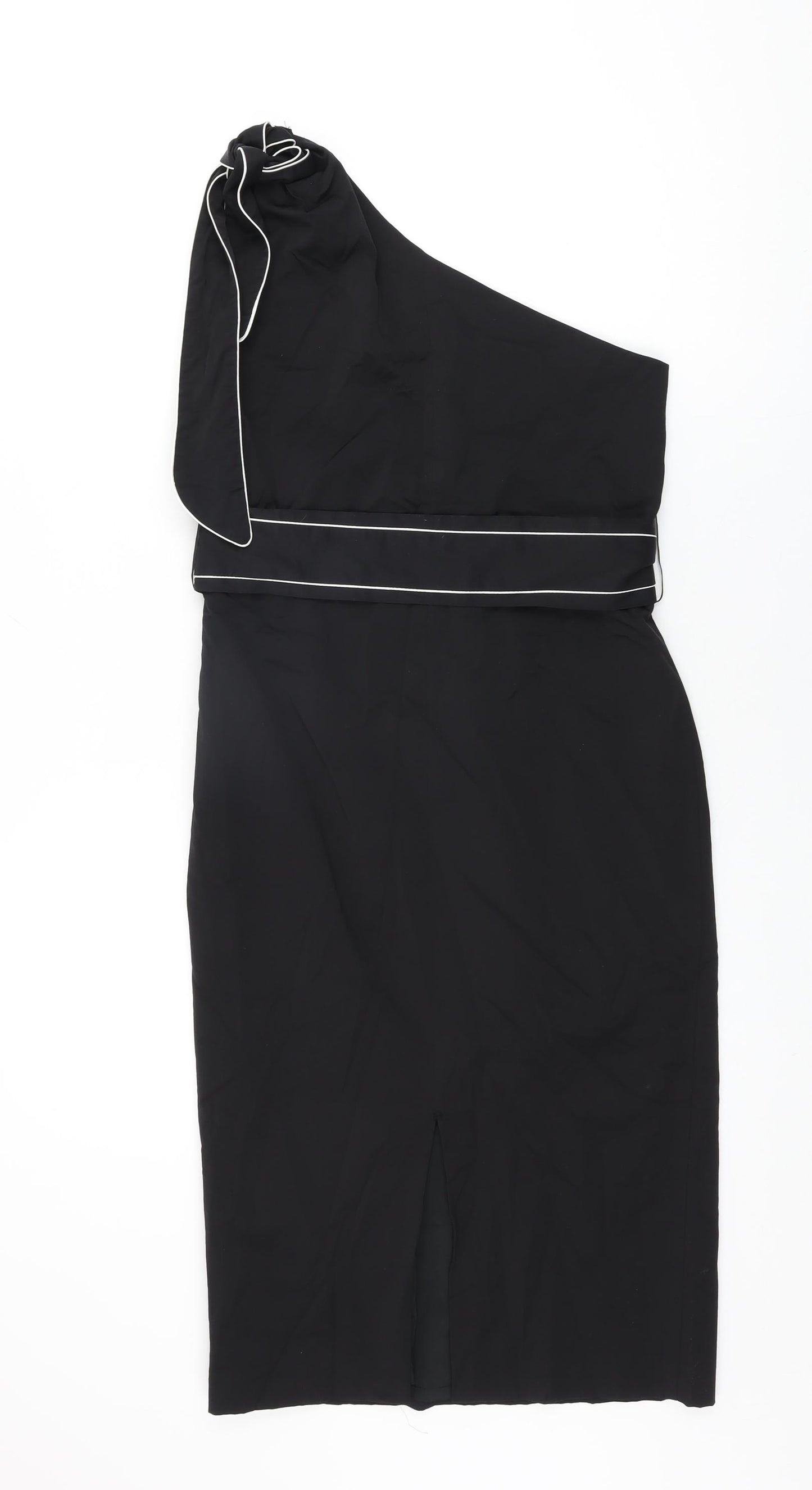 Miss Selfridge Womens Black Viscose Bodycon Size 10 One Shoulder Zip
