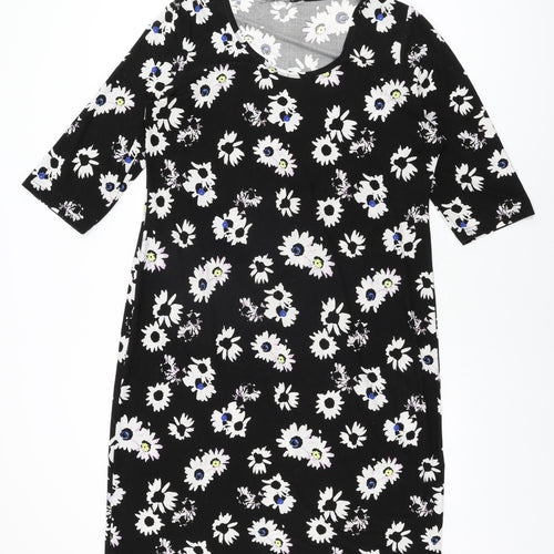 Anthology Womens Black Floral Polyester Shift Size 16 Scoop Neck Pullover
