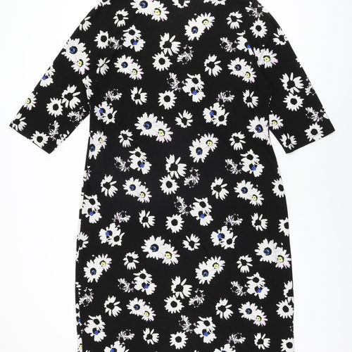 Anthology Womens Black Floral Polyester Shift Size 16 Scoop Neck Pullover