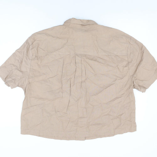 ASOS Womens Brown Linen Basic Button-Up Size 14 Collared