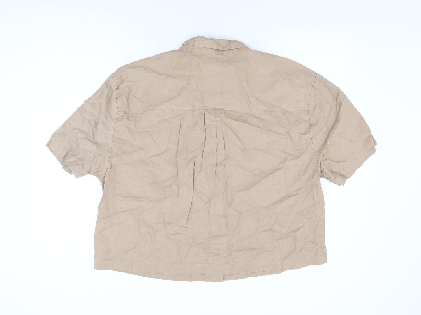 ASOS Womens Brown Linen Basic Button-Up Size 14 Collared