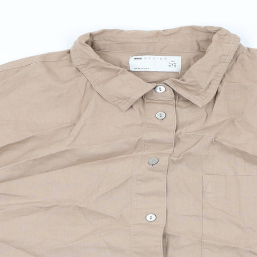 ASOS Womens Brown Linen Basic Button-Up Size 14 Collared