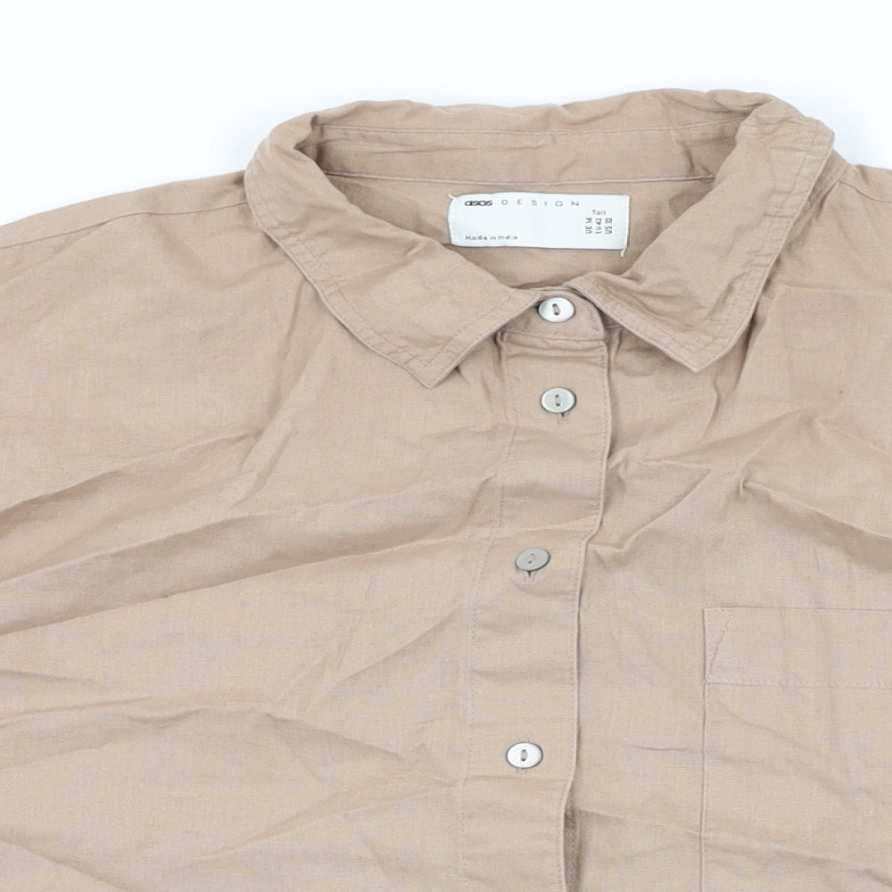 ASOS Womens Brown Linen Basic Button-Up Size 14 Collared