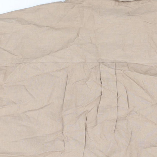 ASOS Womens Brown Linen Basic Button-Up Size 14 Collared