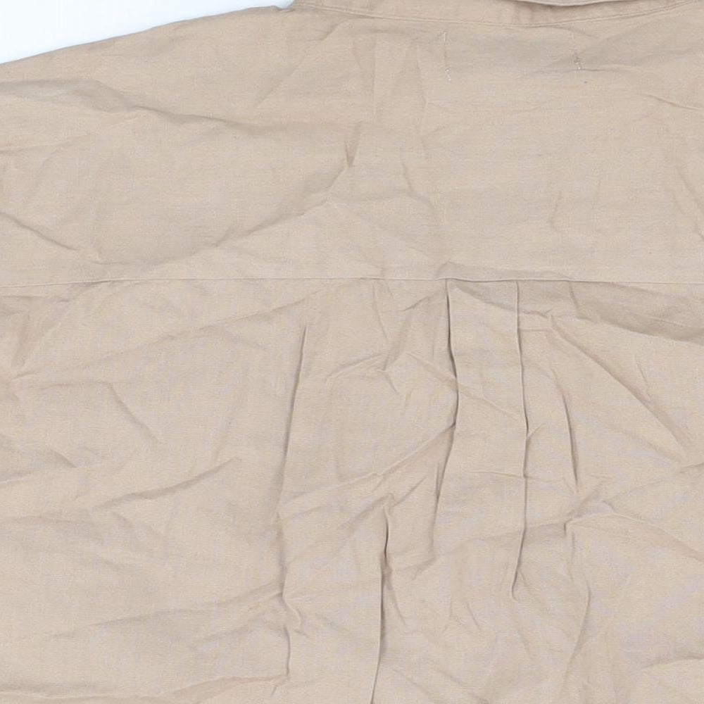ASOS Womens Brown Linen Basic Button-Up Size 14 Collared