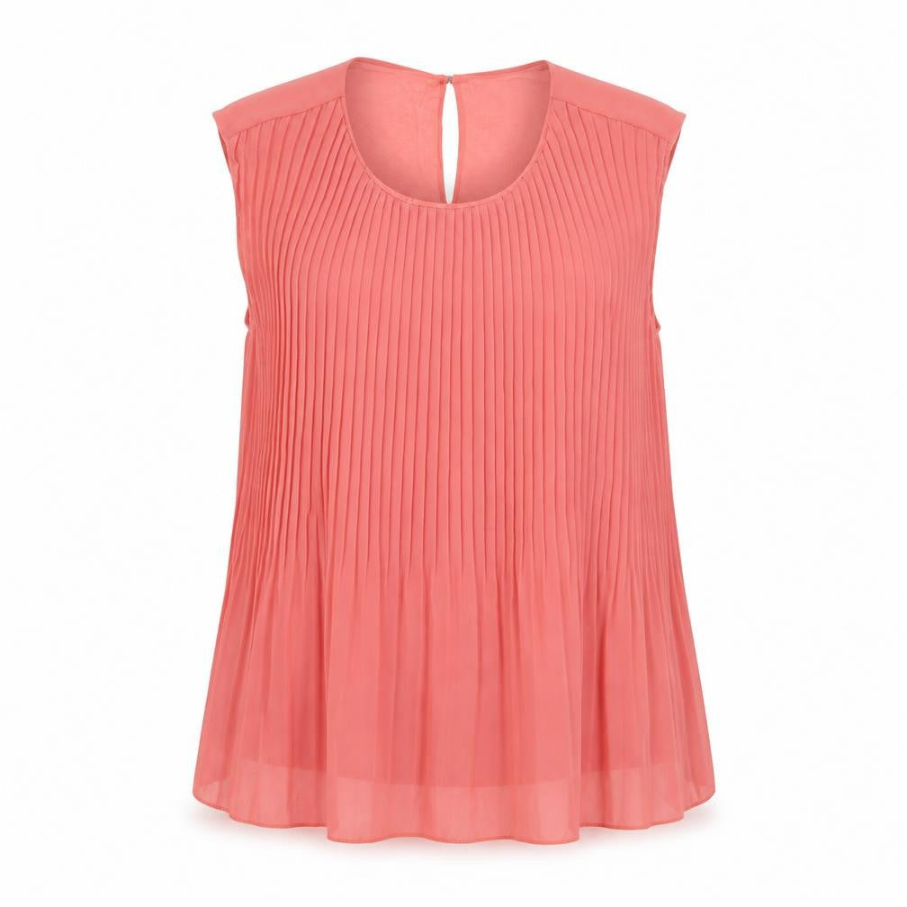 Sabrina Diamanti Womens Pink Polyester Basic Blouse Size M Round Neck
