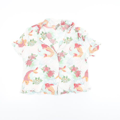 ASOS Womens White Geometric Modal Basic Button-Up Size 12 Collared