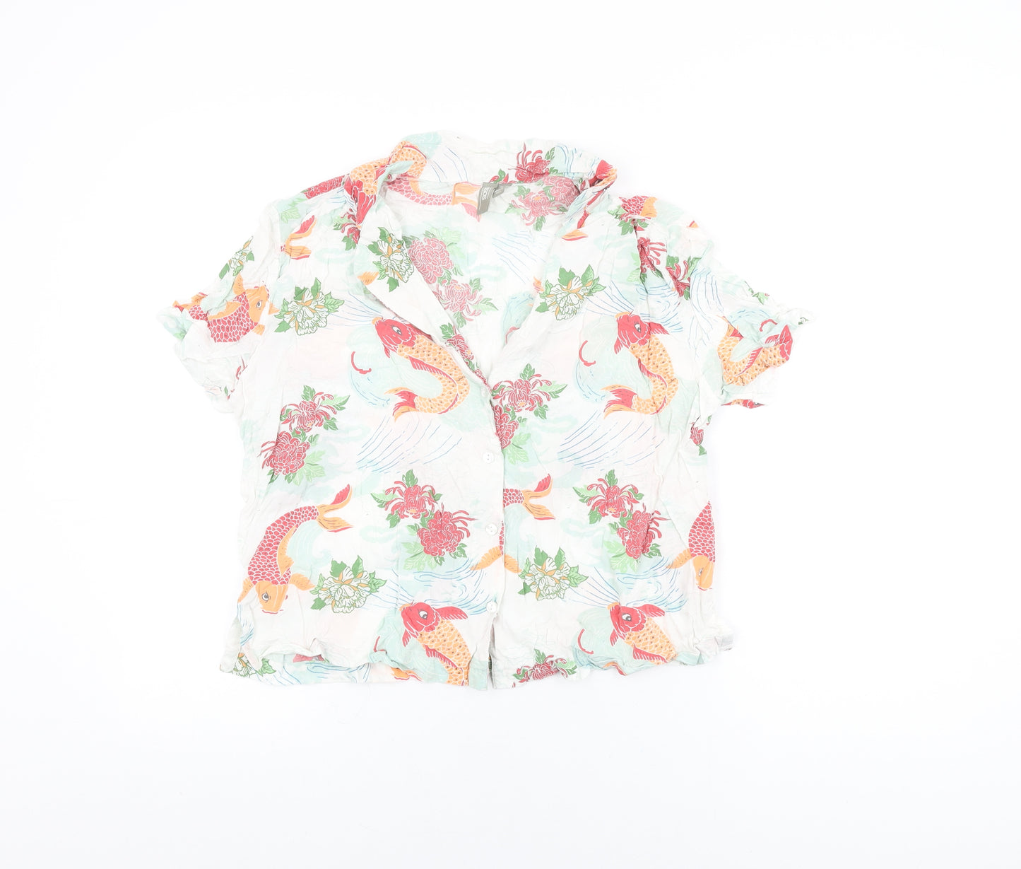 ASOS Womens White Geometric Modal Basic Button-Up Size 12 Collared
