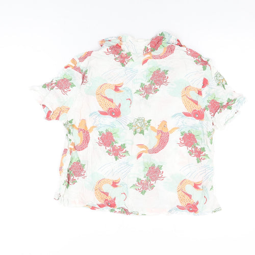 ASOS Womens White Geometric Modal Basic Button-Up Size 12 Collared