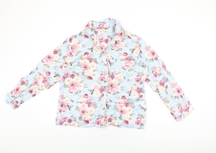 Magnolia Womens Blue Floral Polyester Top Pyjama Top Size M Button