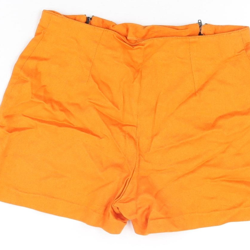 New Look Womens Orange Viscose Basic Shorts Size 8 L3 in Regular Zip