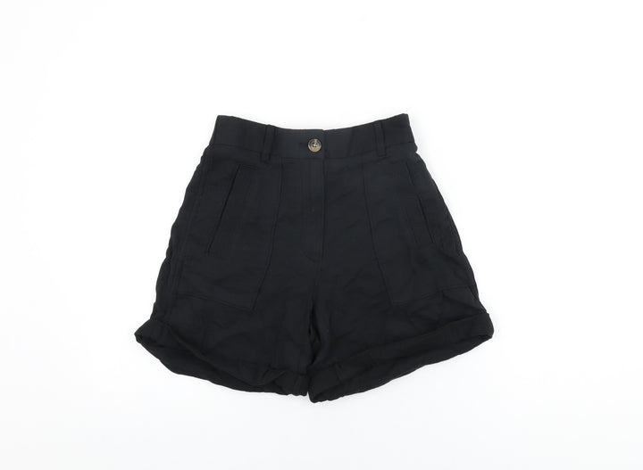 Per Una Womens Black Cotton Basic Shorts Size 6 L5 in Regular Zip