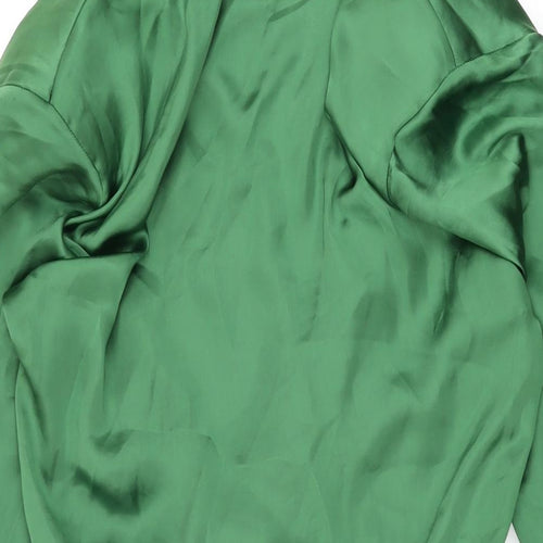 Zara Womens Green Polyester Shirt Dress Size S Collared Zip