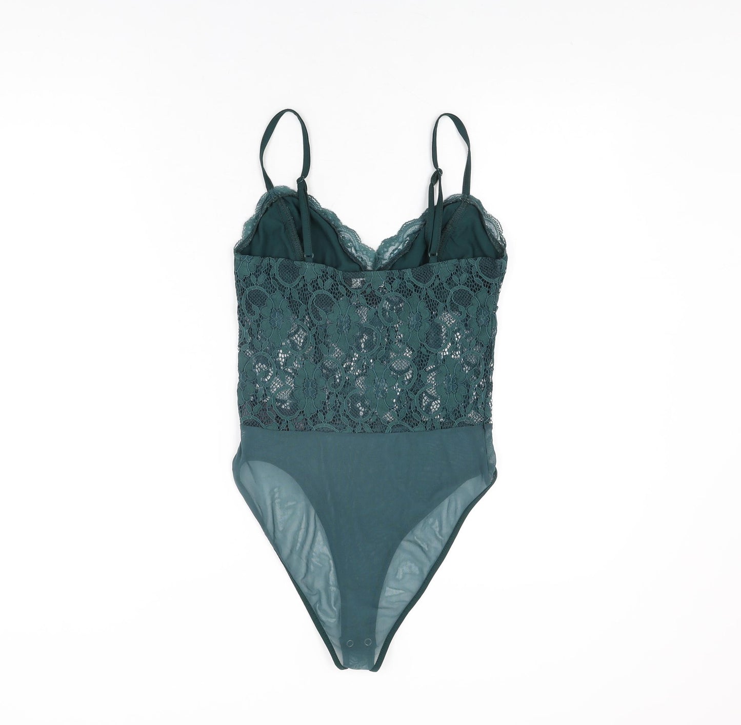 New Look Womens Green Floral Nylon Bodysuit One-Piece Size 12 Snap