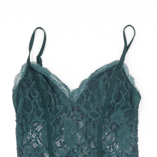 New Look Womens Green Floral Nylon Bodysuit One-Piece Size 12 Snap