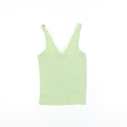 QED London Womens Green Viscose Basic T-Shirt Size S V-Neck