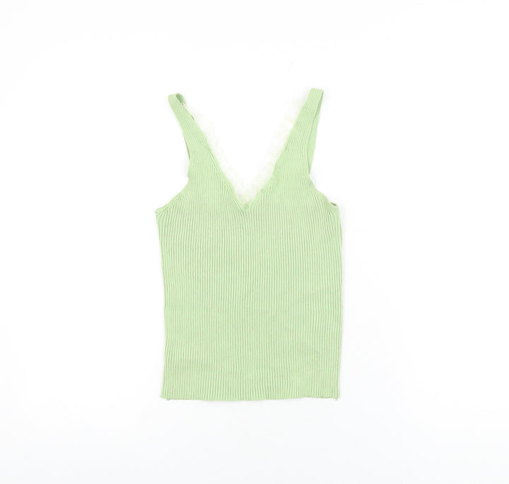 QED London Womens Green Viscose Basic T-Shirt Size S V-Neck