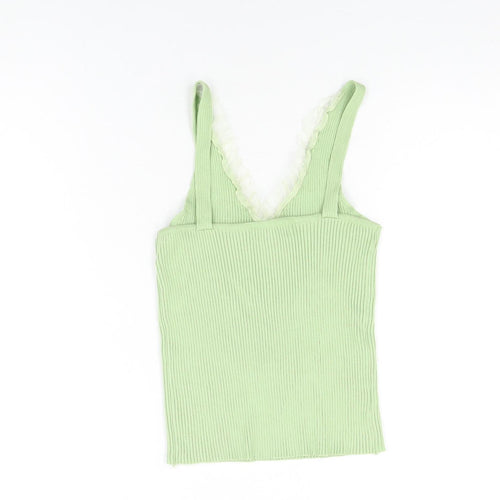QED London Womens Green Viscose Basic T-Shirt Size S V-Neck