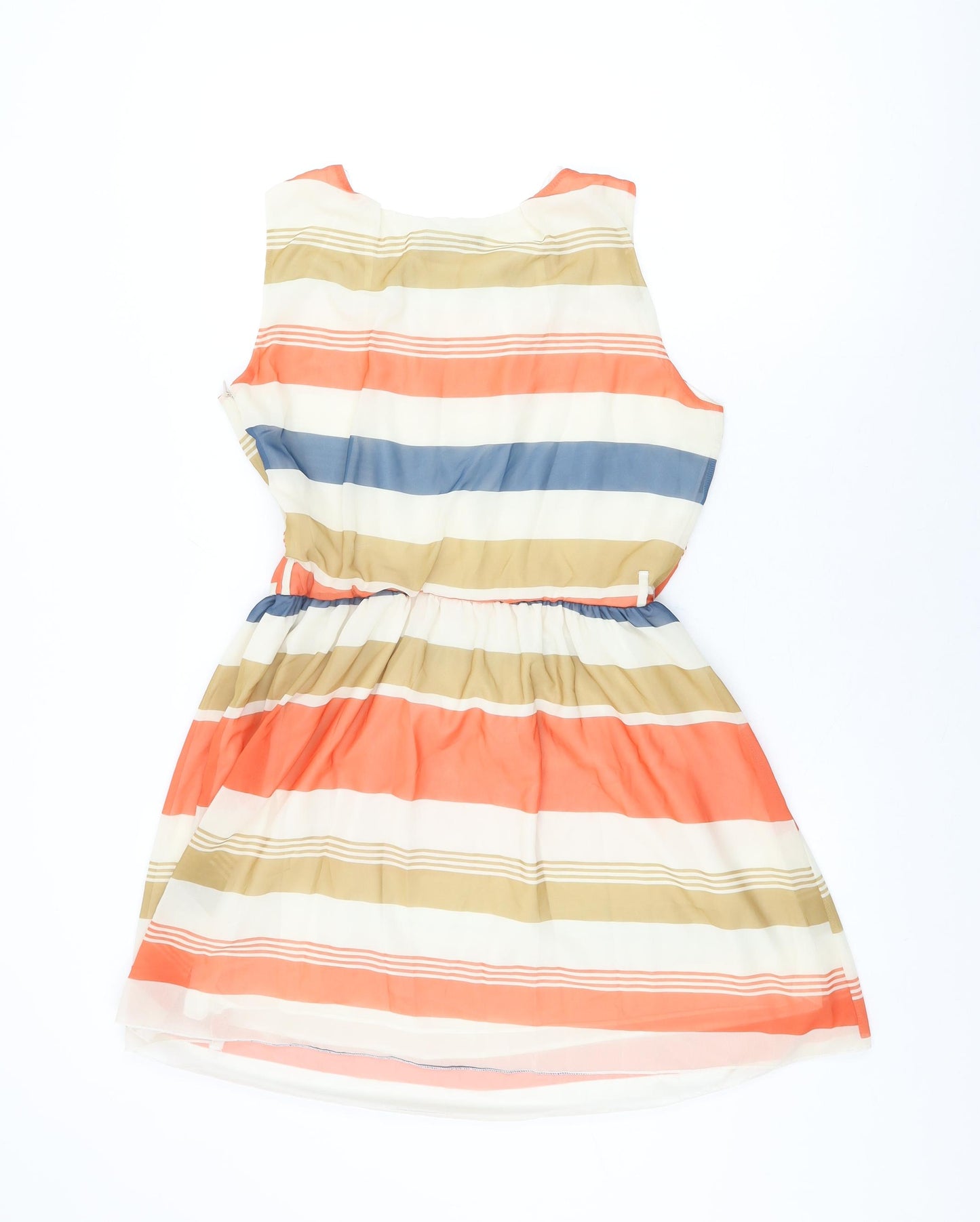 Select Womens Ivory Striped Polyester Skater Dress Size 14 Round Neck Zip