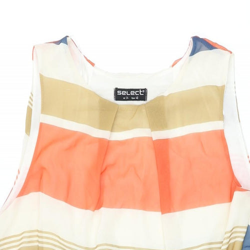 Select Womens Ivory Striped Polyester Skater Dress Size 14 Round Neck Zip