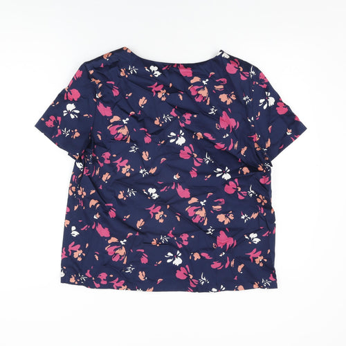 Great Plains Womens Blue Floral Cotton Basic T-Shirt Size L Round Neck