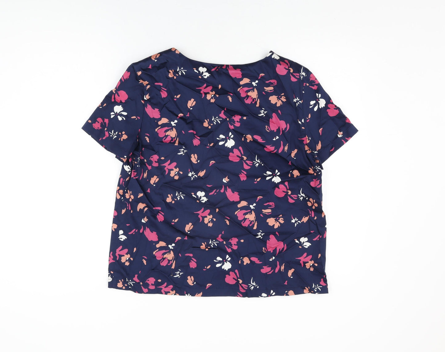 Great Plains Womens Blue Floral Cotton Basic T-Shirt Size L Round Neck