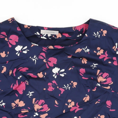 Great Plains Womens Blue Floral Cotton Basic T-Shirt Size L Round Neck
